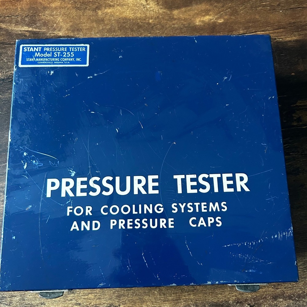 Vintage Stant ST-255 Cooling System Pressure Cap Tester Kit Blue Metal Case USA